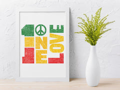 Framed Music Print Wall Art: One Love Design - 2 Sizes A3 or A4