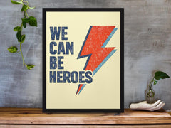 Framed Music Print Wall Art: We Can Be Heroes Design - 2 Sizes A3 - A4