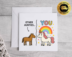 Funny Auntie Birthday Card, Unicorn Design