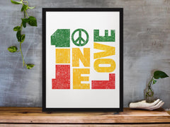 Framed Music Print Wall Art: One Love Design - 2 Sizes A3 or A4