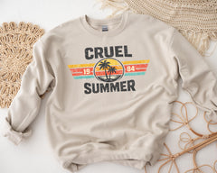 80s Retro Music Sweatshirt: Cruel Summer Design, Sand Colour Gildan Heavyweight
