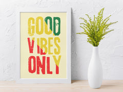 Framed Music Print Wall Art: Good Vibes Only Design - 2 Sizes A3 or A4