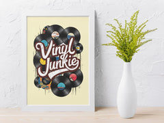 Framed Music Print Wall Art: Vinyl Junkie Design - 2 Sizes A3 - A4