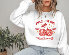 Music Sweatshirt: Kiss All The Time Disco Occasionally Design, Sand Colour Gildan Heavyweight