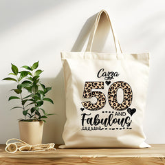 Personalised 50th Birthday Tote Bag - Leopard Fab Design - Tracked UK Shipping
