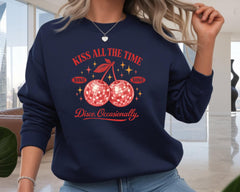 Music Sweatshirt: Kiss All The Time Disco Occasionally Design, Sand Colour Gildan Heavyweight