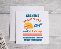 Personalised Grandma Birthday Card: Jet Holiday Design - Fast UK Postage