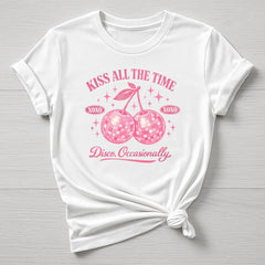 Music T-Shirt : Pink Kiss All The Time Disco Occasionally Design, Gildan Softstyle
