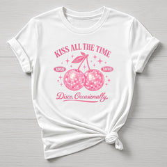 Music T-Shirt : Pink Kiss All The Time Disco Occasionally Design, Gildan Softstyle