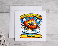Personalised Sausage Birthday Card: Add any name Design - Fast UK Postage