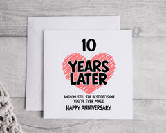 10th Anniversary Card - Ten Years Later Design for Husband or Wife