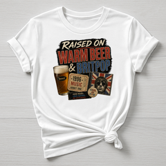 Music T-Shirt : Raised on Warm Beer & Britpop Design, Gildan Softstyle