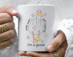 Silly Goose Mug, Stay Calm Finger Design - Fast Free Tracked UK Post!