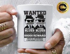 80s Movie Parody Mug - Wanted Blues Design - Funny Graphic Coffee Cup with Tracked UK Postage