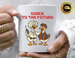 80s Movie Parody Mug - Quack to the Future Design, Funny Graphic Coffee Cup with Free Tracked UK Postage