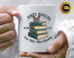 Anti Social Book Club Mug - Book Lovers Funny Cup -  Multiple Colour Choices - Fast Free Tracked UK Post!