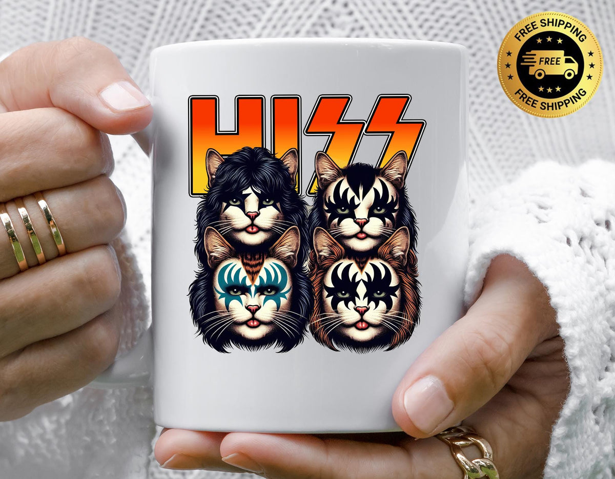 Hiss Parody Music Mug, Hiss 4 Cats Face Design - Multiple Colour Choices - Fast Free Tracked UK Post!