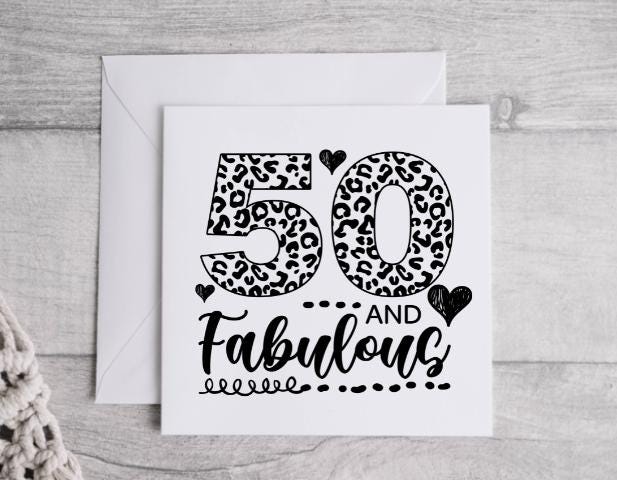 Personalised Ladies 50th Birthday Card, 50 & Fabulous Black Print - Personalised Card  Fast Free Tracked UK Post!