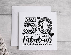 Personalised Ladies 50th Birthday Card, 50 & Fabulous Black Print - Personalised Card  Fast Free Tracked UK Post!