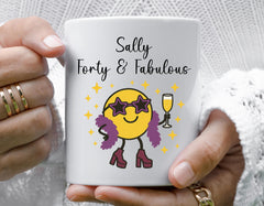 Personalised Ladies 40th Birthday Mug, Cartoon 40 & Fabulous - Personalised Name Mug - Multiple Colour Choices - Fast Fast Tracked UK Post!