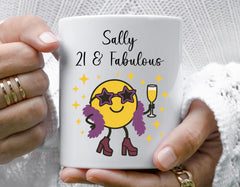 Personalised Ladies 21st Birthday Mug, Cartoon 21 & Fabulous - Personalised Name Mug - Multiple Colour Choices - Fast Fast Tracked UK Post!