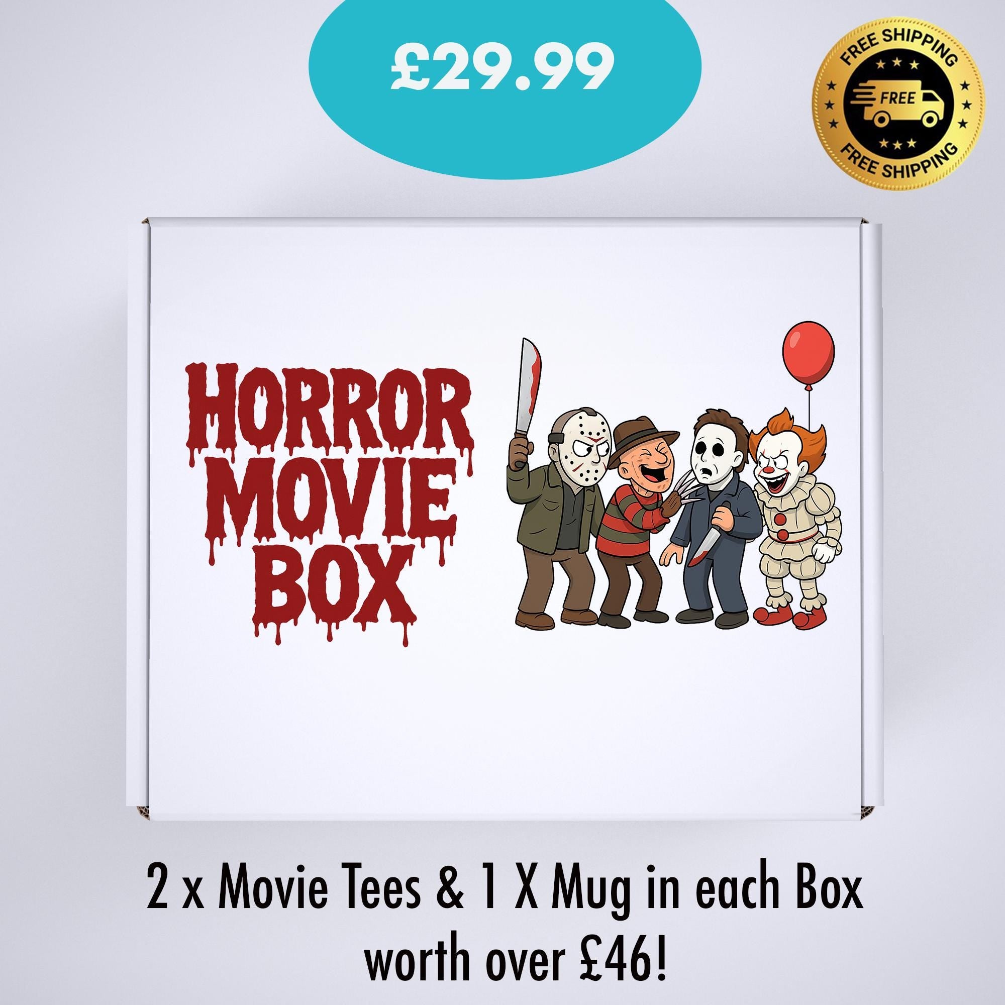 Horror Movie Merch Box - Cool Movie Parody Designs - Free Tracked UK Shipping - 60 Day Money Back Guaranteed