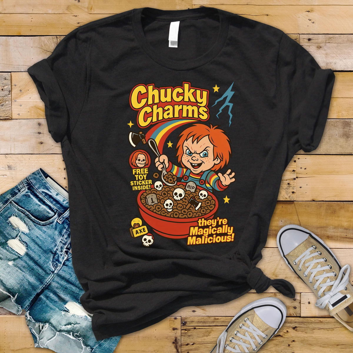 80s Horror Movie Parody T-Shirt - Chucky Charms on Softstyle Premium Tee - Free Tracked UK Postage