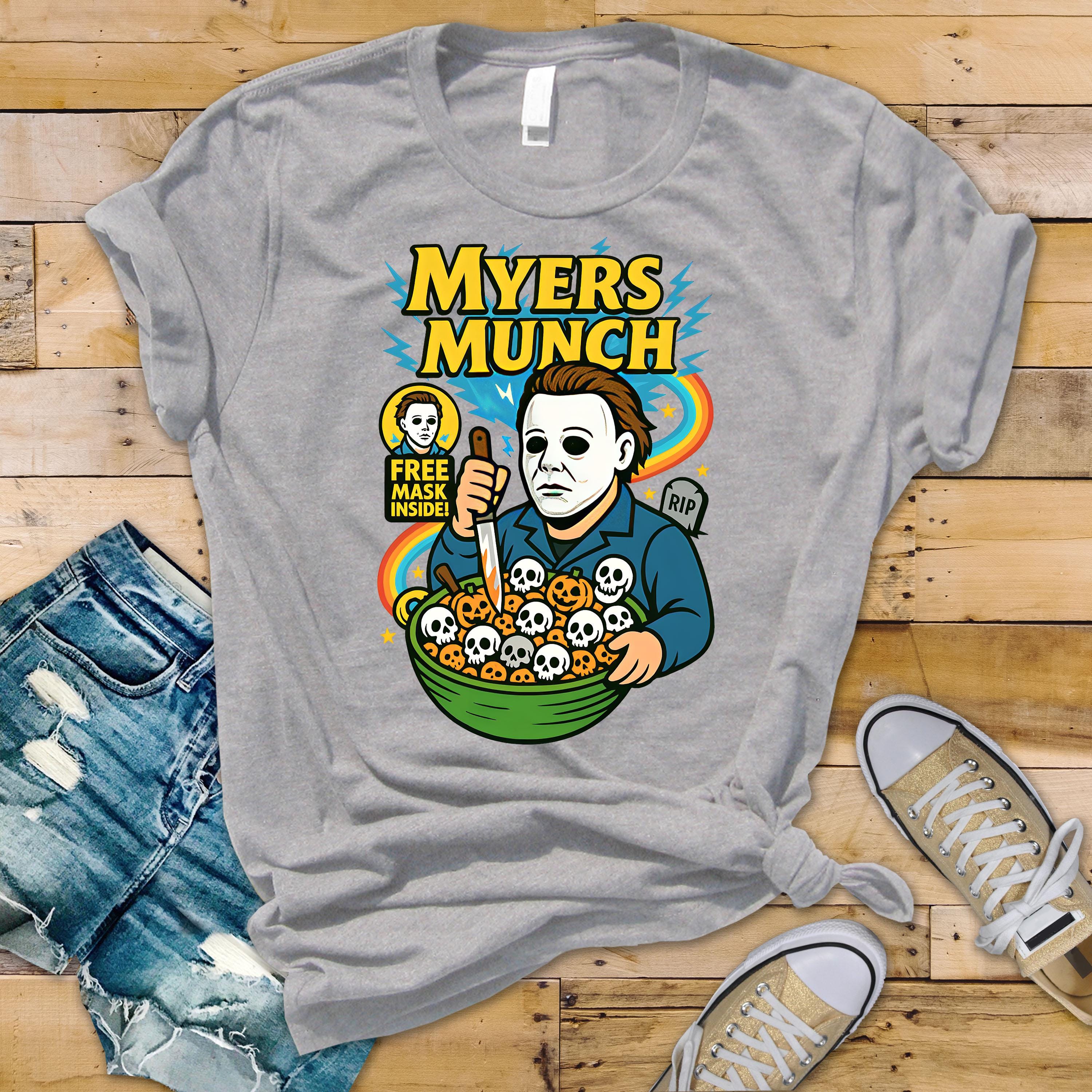 70s Horror Movie Parody T-Shirt - Myers Munch Design on Softstyle Premium Tee - Funny Graphic Tee with Tracked UK Postage