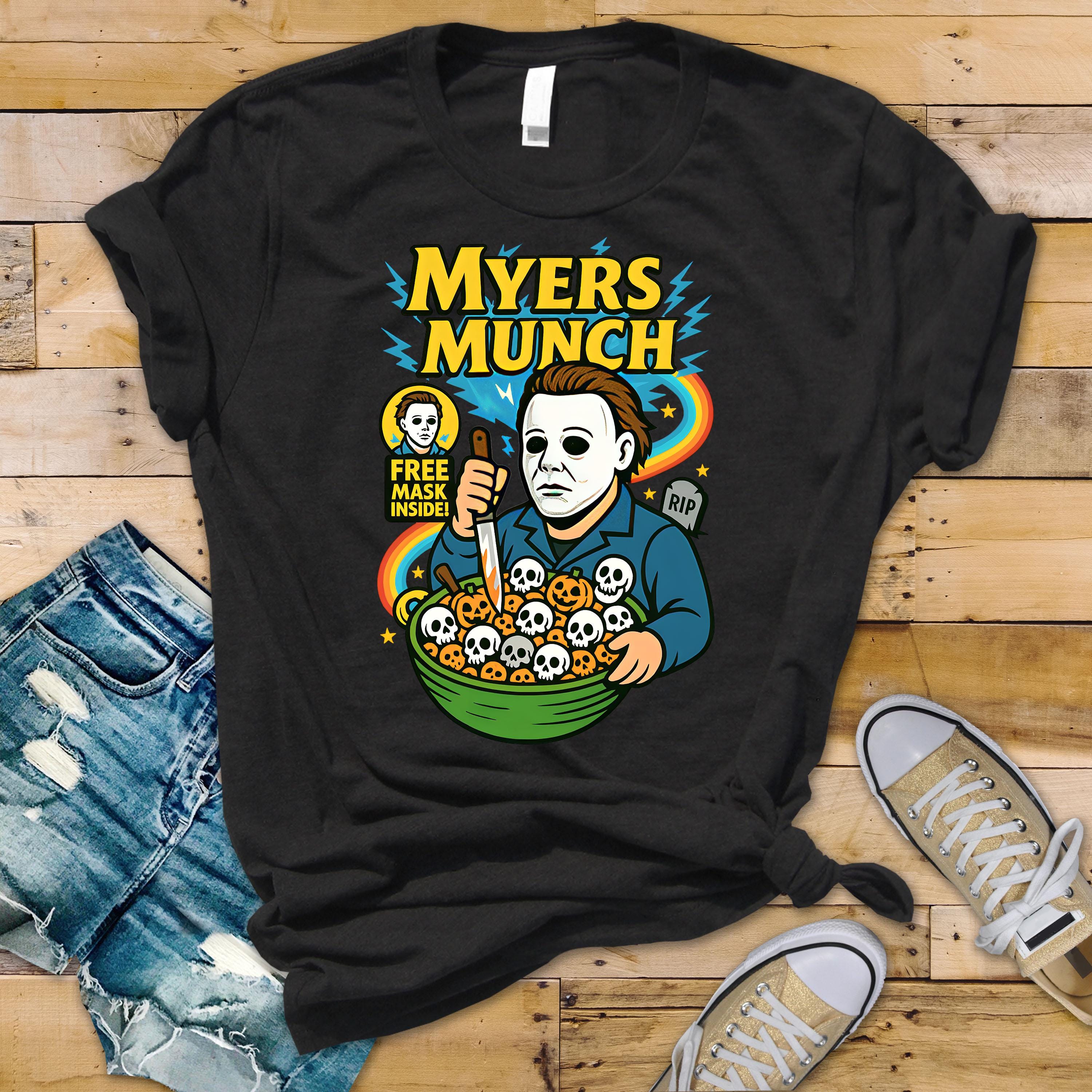 70s Horror Movie Parody T-Shirt - Myers Munch Design on Softstyle Premium Tee - Funny Graphic Tee with Tracked UK Postage