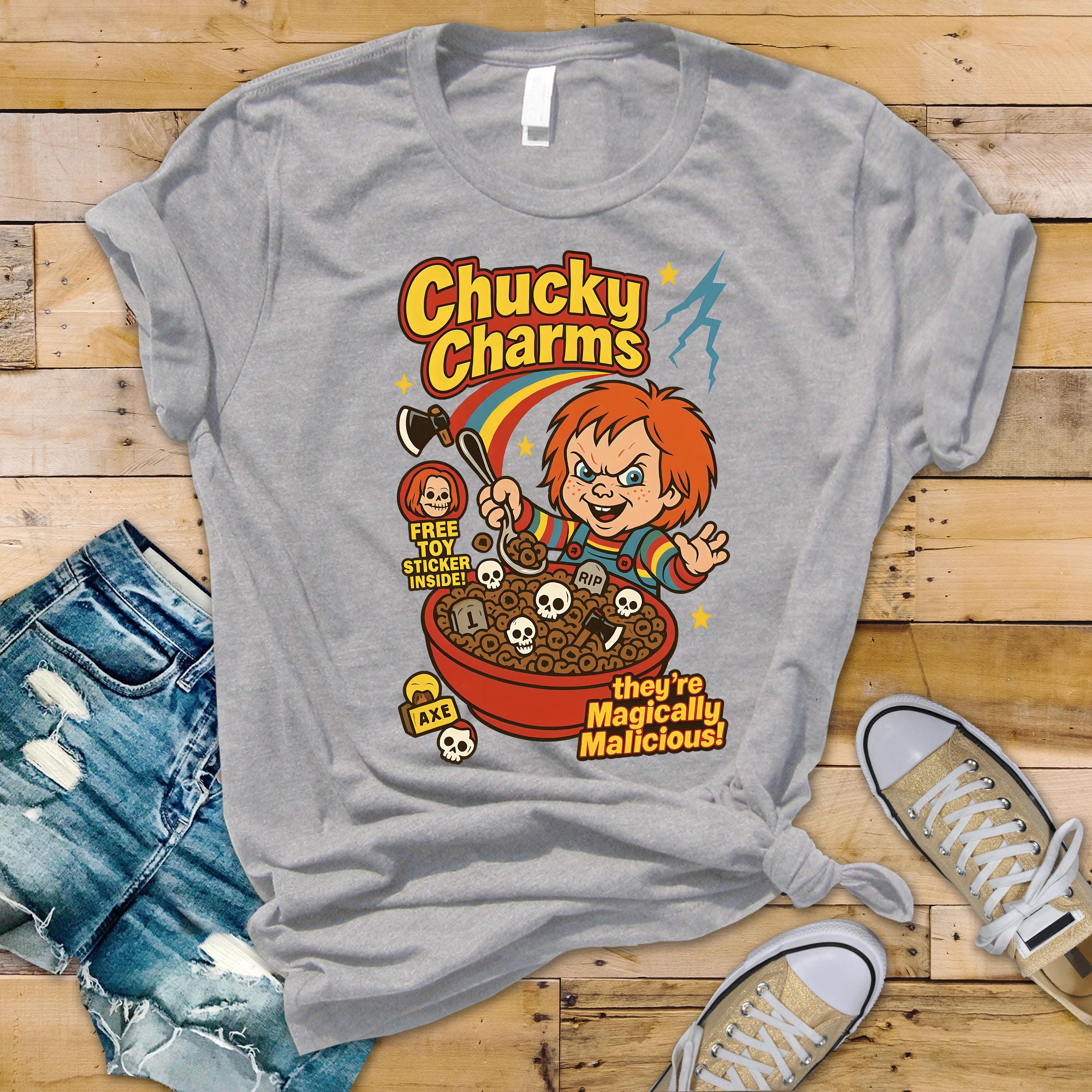 80s Horror Movie Parody T-Shirt - Chucky Charms on Softstyle Premium Tee - Free Tracked UK Postage