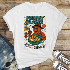 80s Horror Movie Parody T-Shirt - Freddy Flakes Design on Softstyle Premium Tee - Free Tracked UK Postage