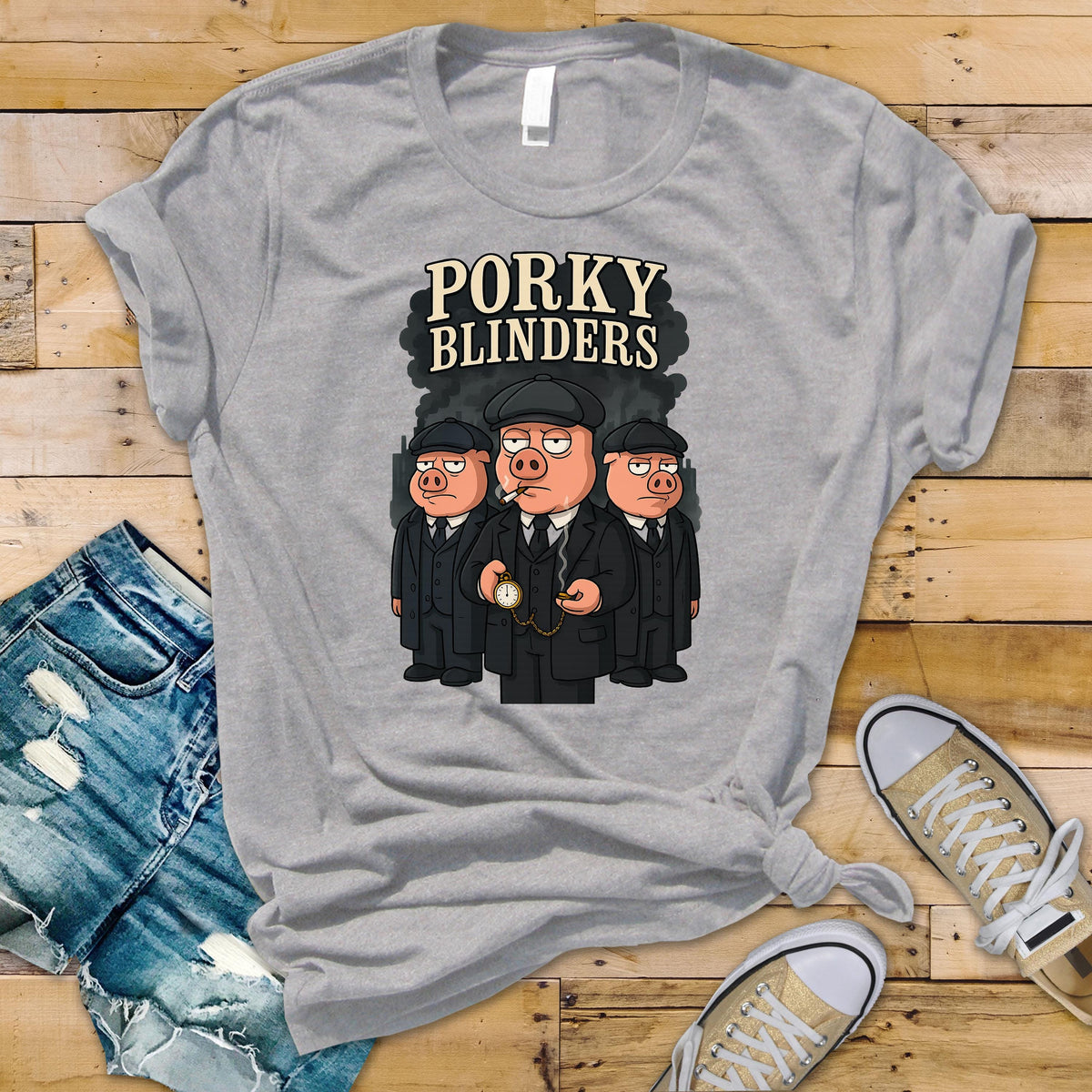 TV Show Parody T-Shirt - Porky Blinders Design Softstyle Premium Tee - Tracked UK Postage