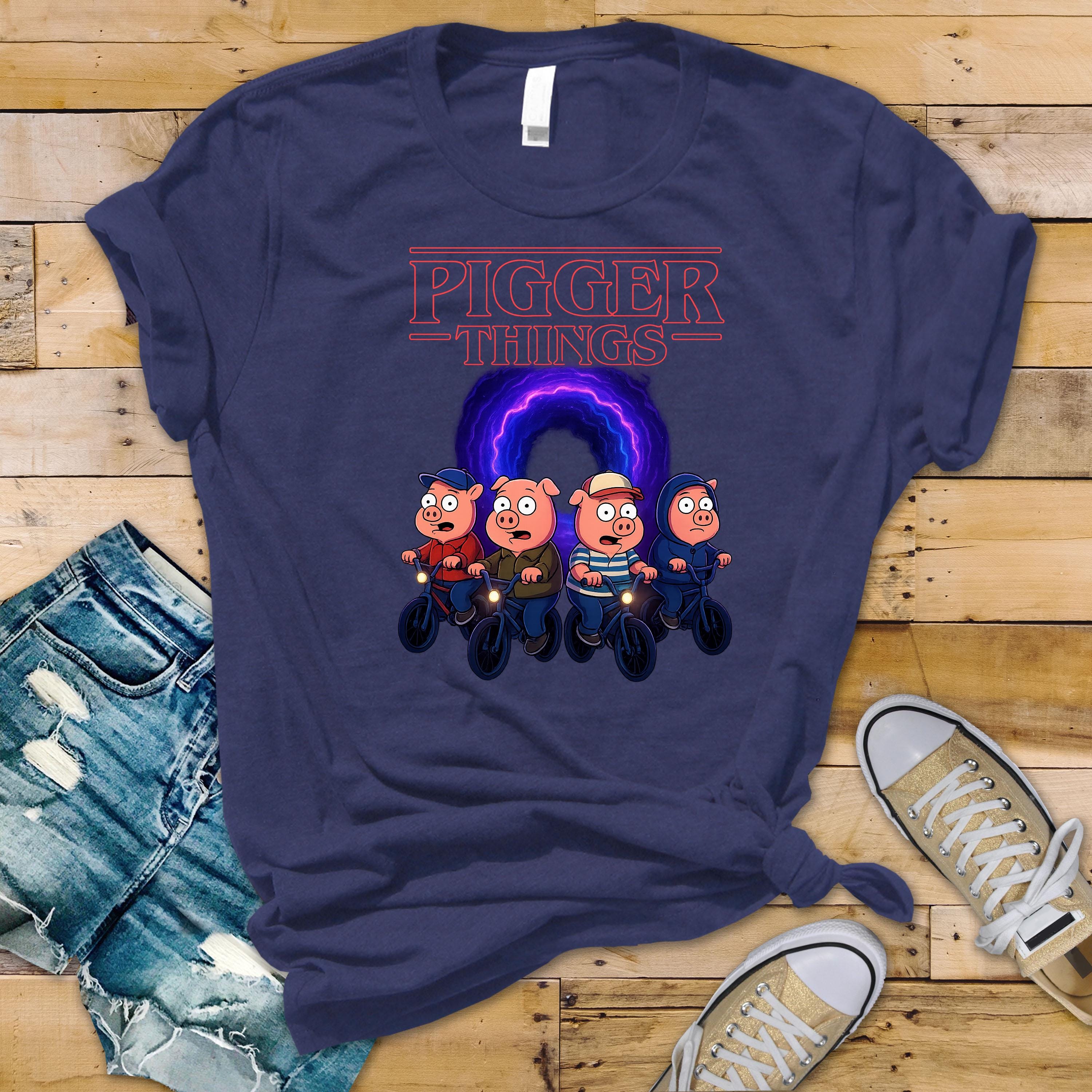 TV Show Parody T-Shirt - Pigger Things Design Softstyle Premium Tee - Free Tracked UK Postage