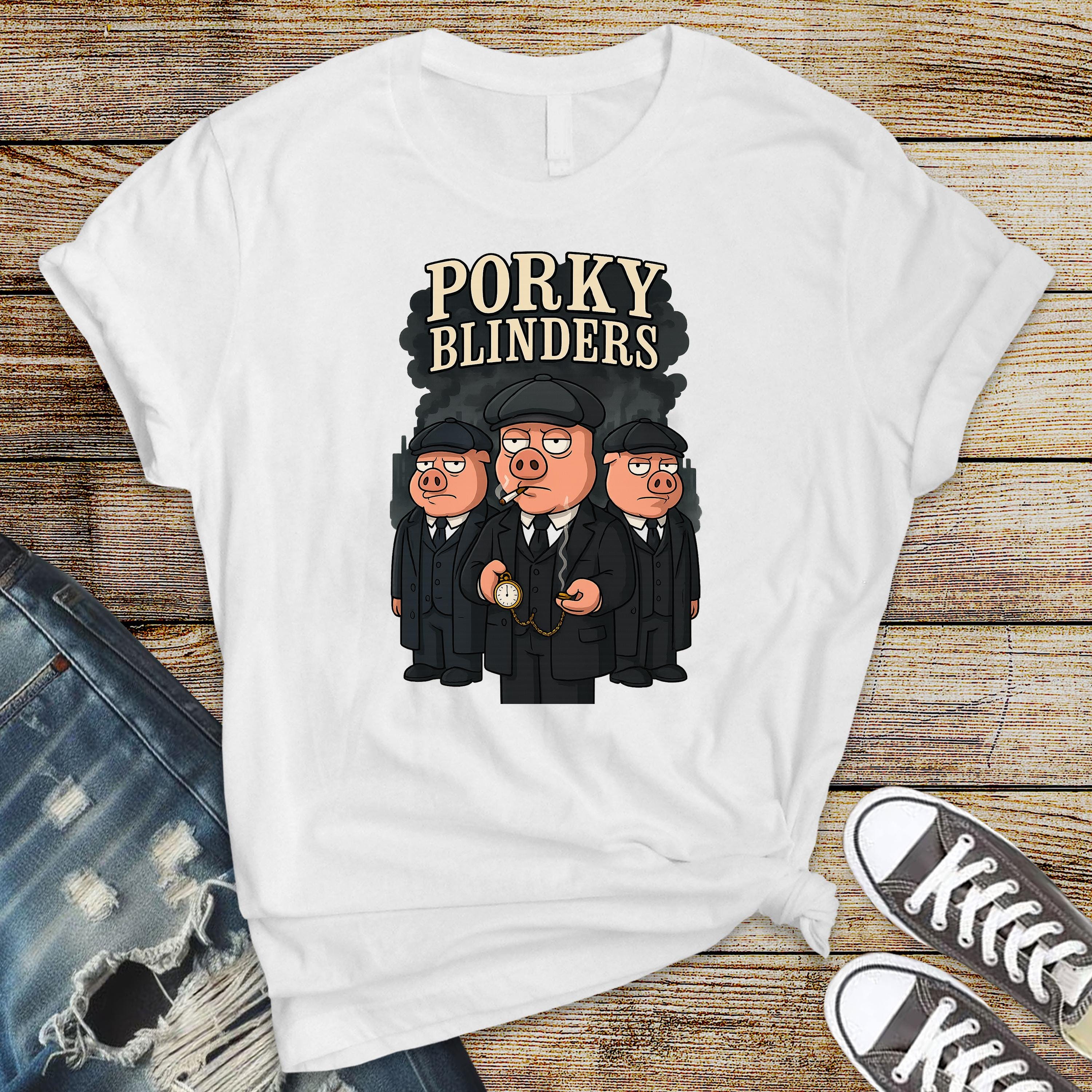 TV Show Parody T-Shirt - Porky Blinders Design Softstyle Premium Tee - Tracked UK Postage