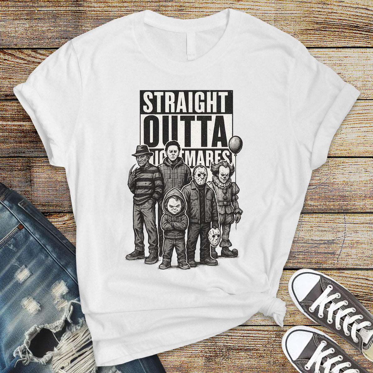 Horror Movie Parody T-Shirt - Straight Outta Nightmares Design on  Premium Tee - Funny Graphic Tee with Tracked UK Postage