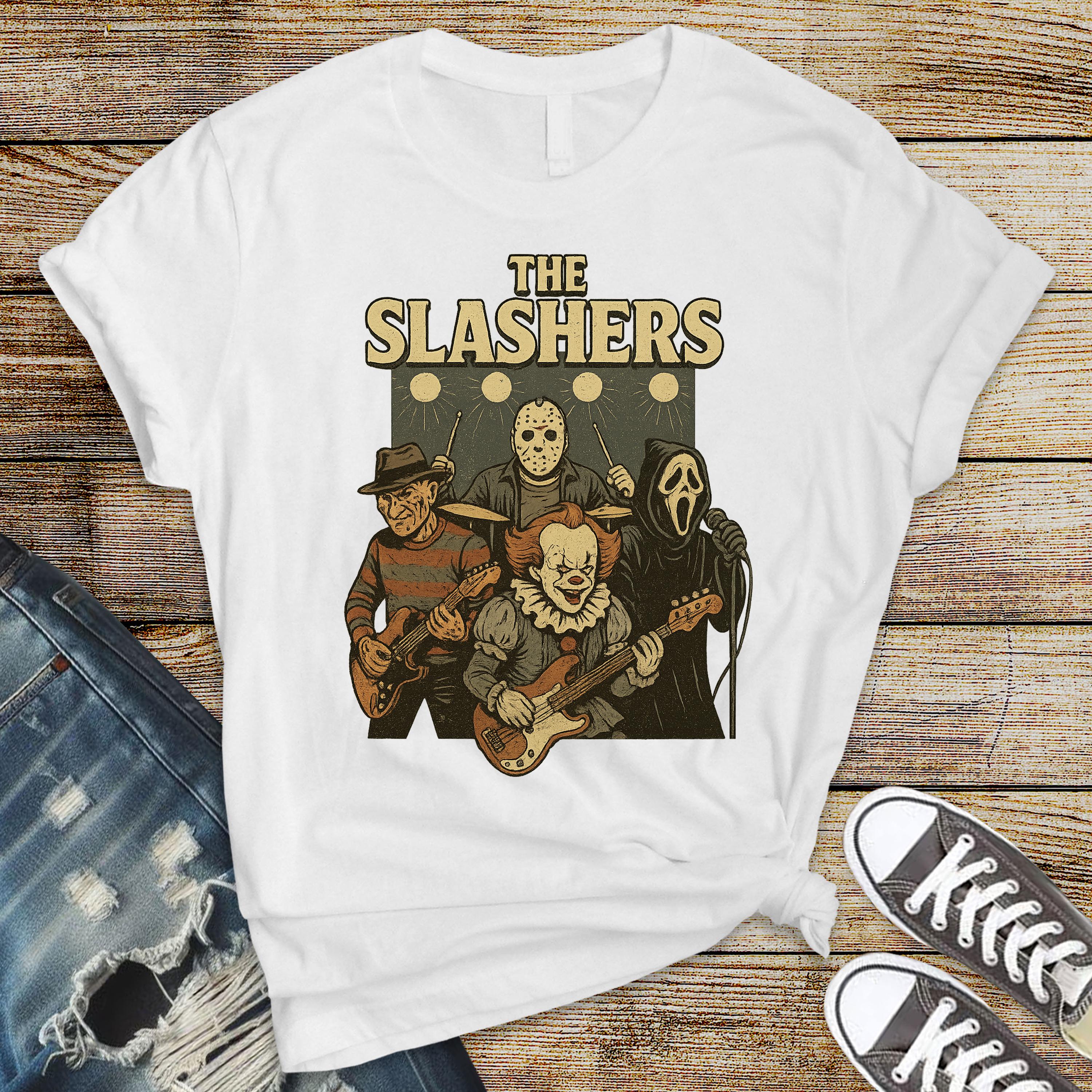 Horror Movie Parody T-Shirt - The Slashers Band Design on  Premium Tee - Funny Graphic Tee with Tracked UK Postage