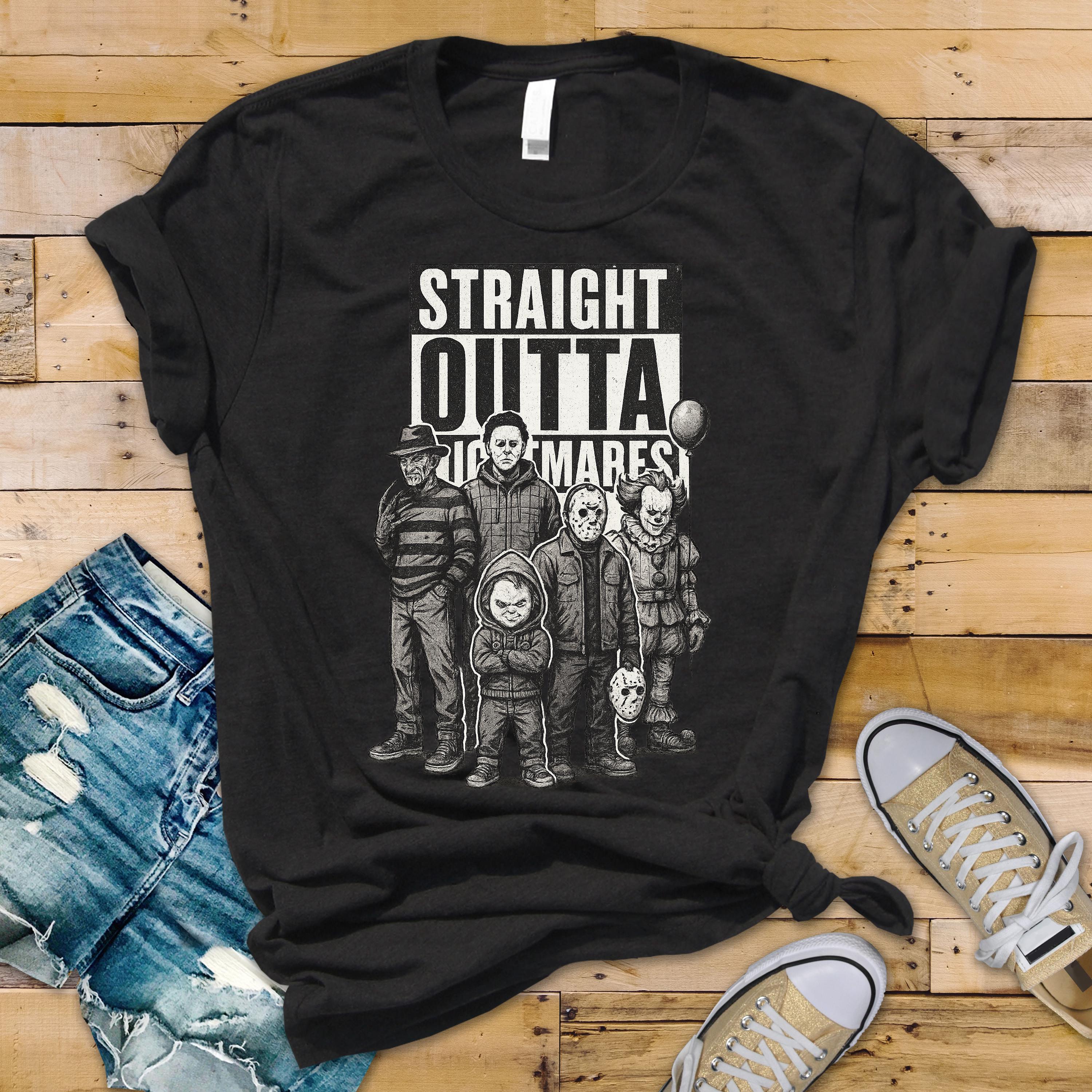 Horror Movie Parody T-Shirt - Straight Outta Nightmares Design on  Premium Tee - Funny Graphic Tee with Tracked UK Postage