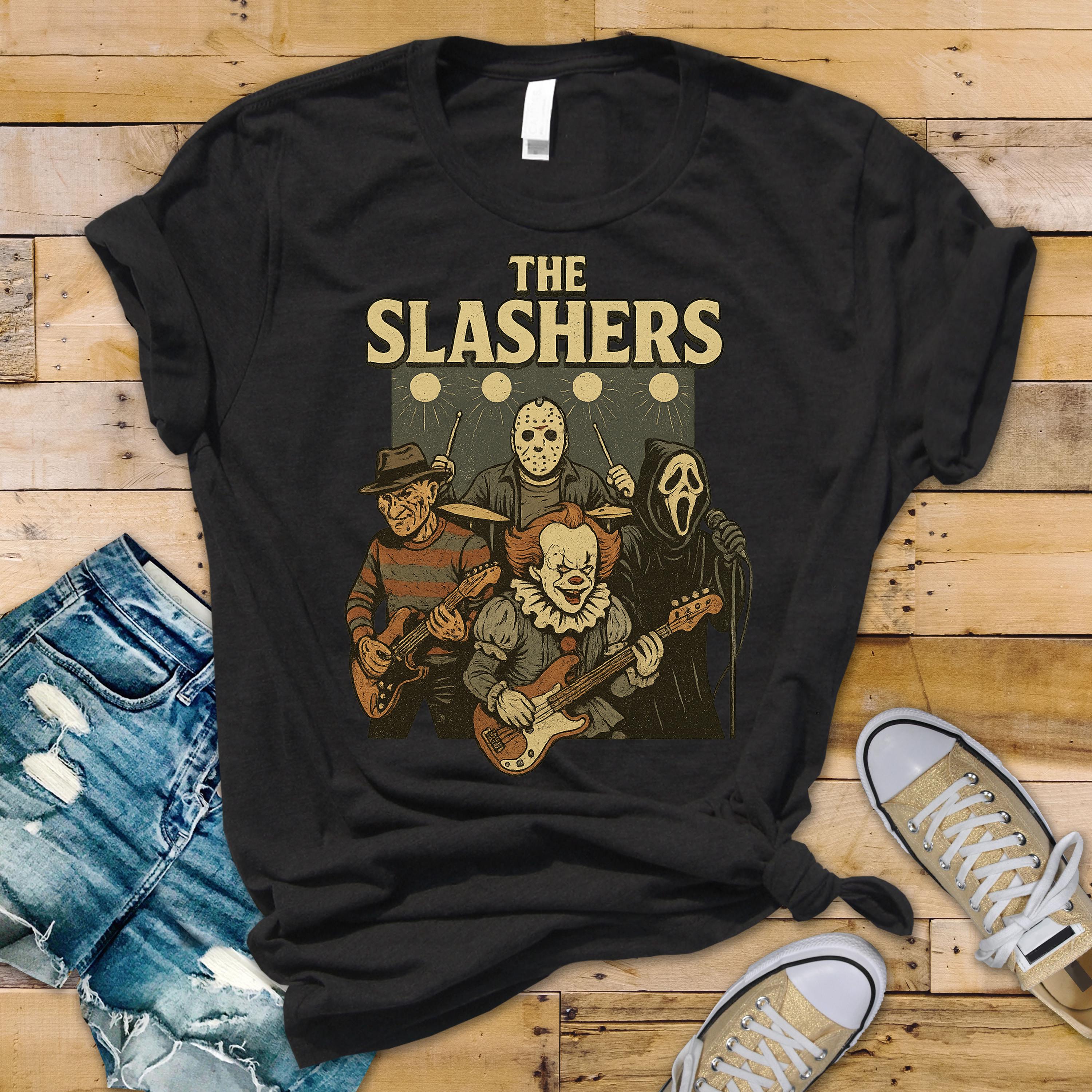 Horror Movie Parody T-Shirt - The Slashers Band Design on  Premium Tee - Funny Graphic Tee with Tracked UK Postage