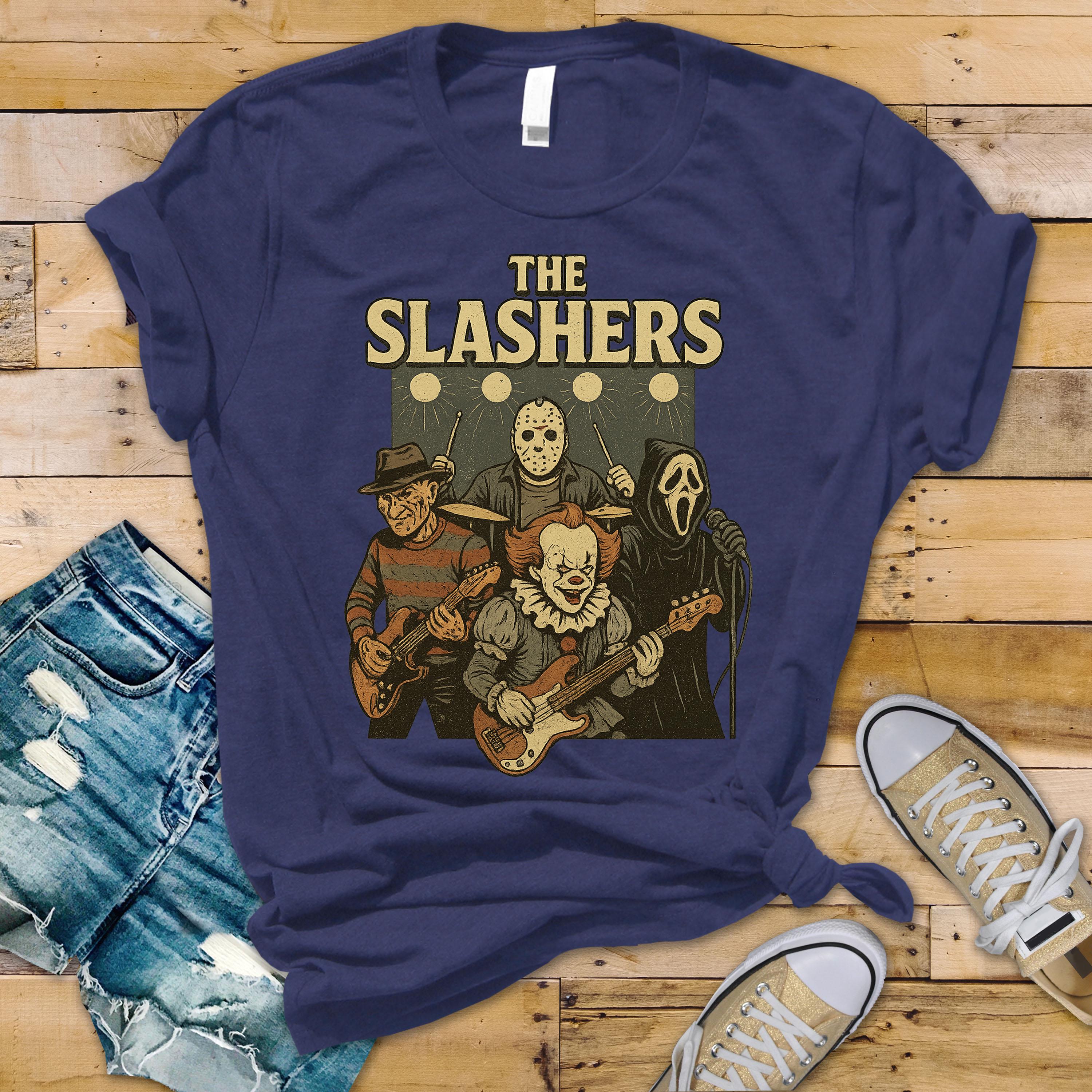 Horror Movie Parody T-Shirt - The Slashers Band Design on  Premium Tee - Funny Graphic Tee with Tracked UK Postage