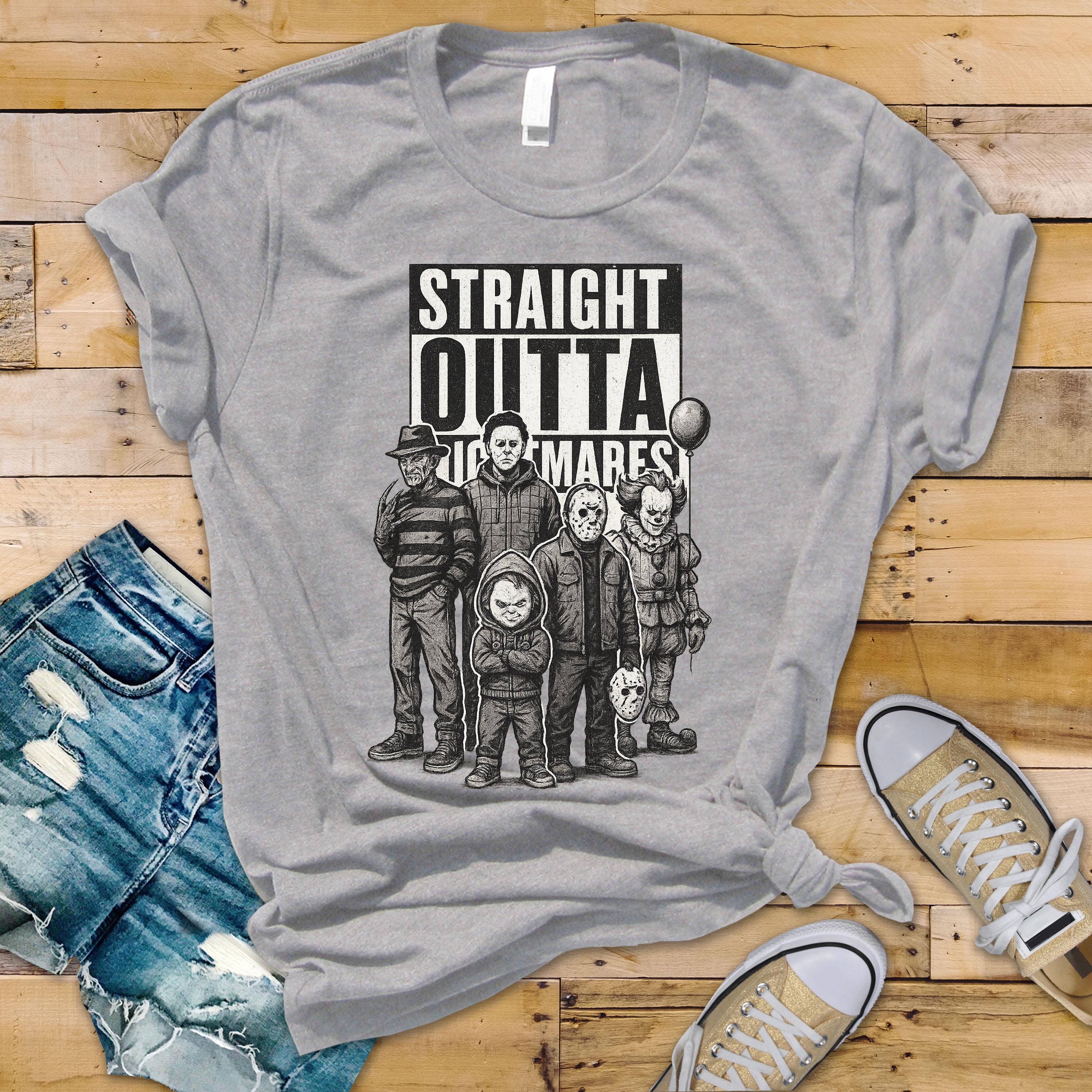 Horror Movie Parody T-Shirt - Straight Outta Nightmares Design on  Premium Tee - Funny Graphic Tee with Tracked UK Postage