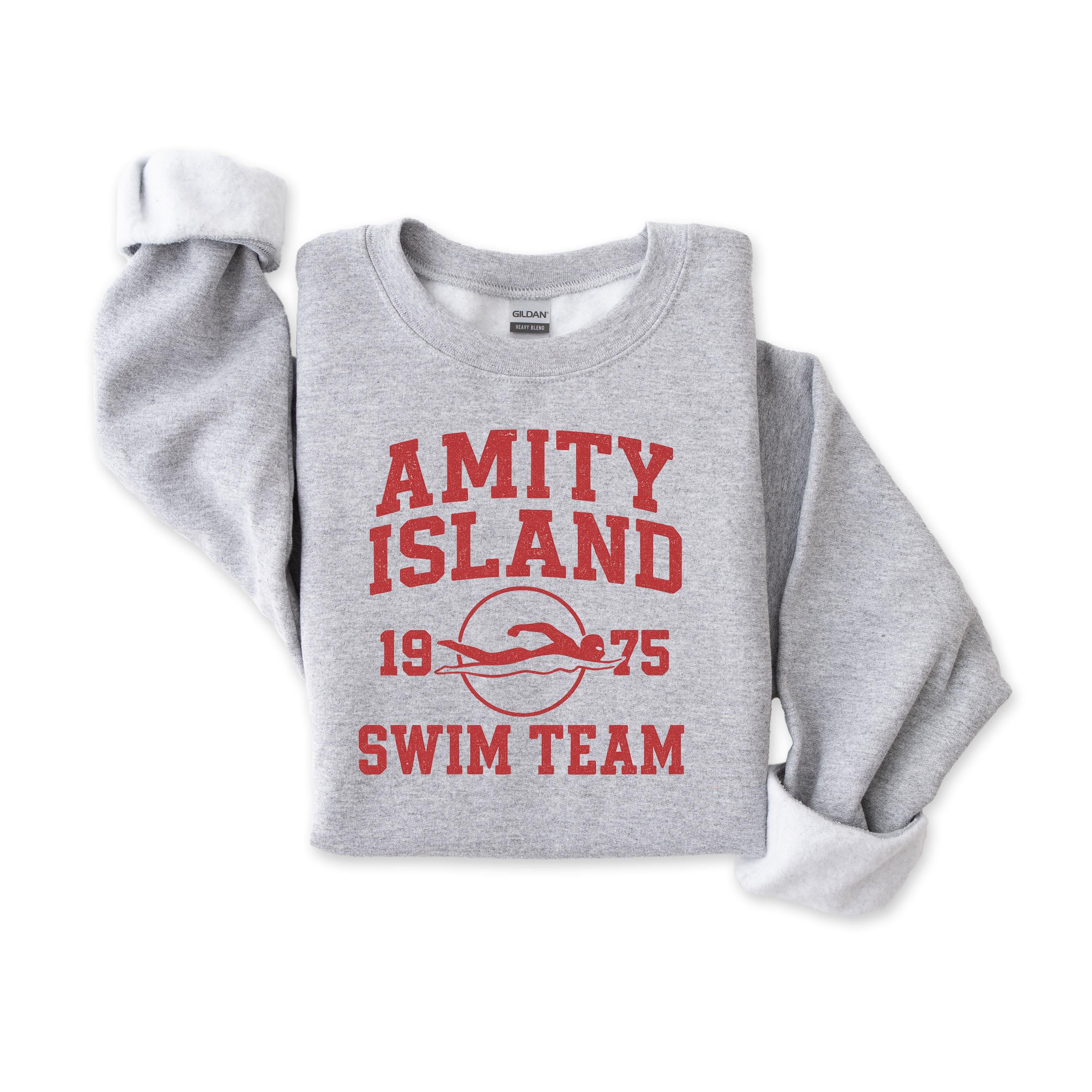 Movie Parody Sweatshirt: Amity Swim Team Gildan Heavyweight Graphic Top - Fast Tracked UK Shipping