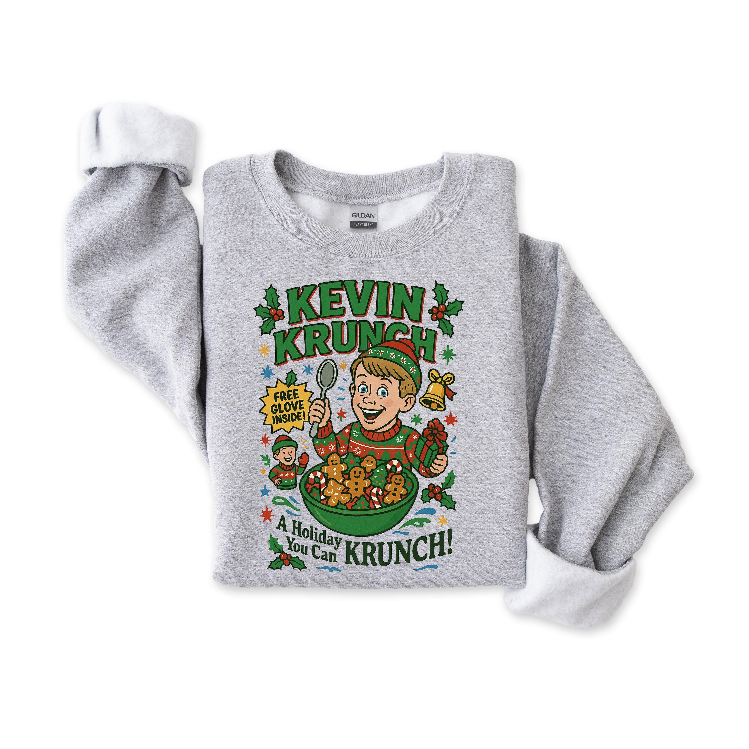 Kevin Krunch Christmas Sweatshirt: Gildan Heavy Blend, Fast Tracked Post