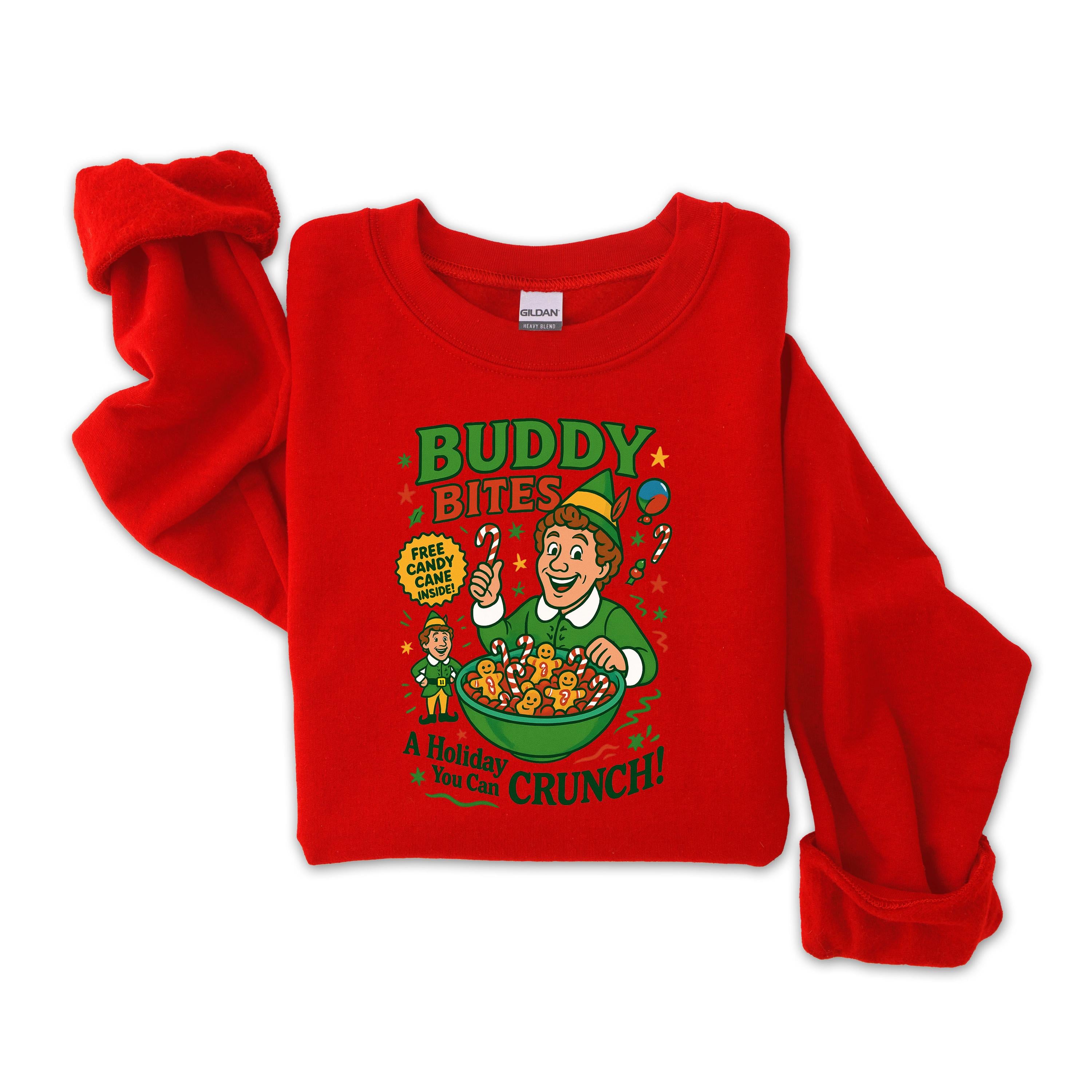 Buddy Bites Christmas Sweatshirt: Gildan Heavy Blend, Fast UK Tracked Post