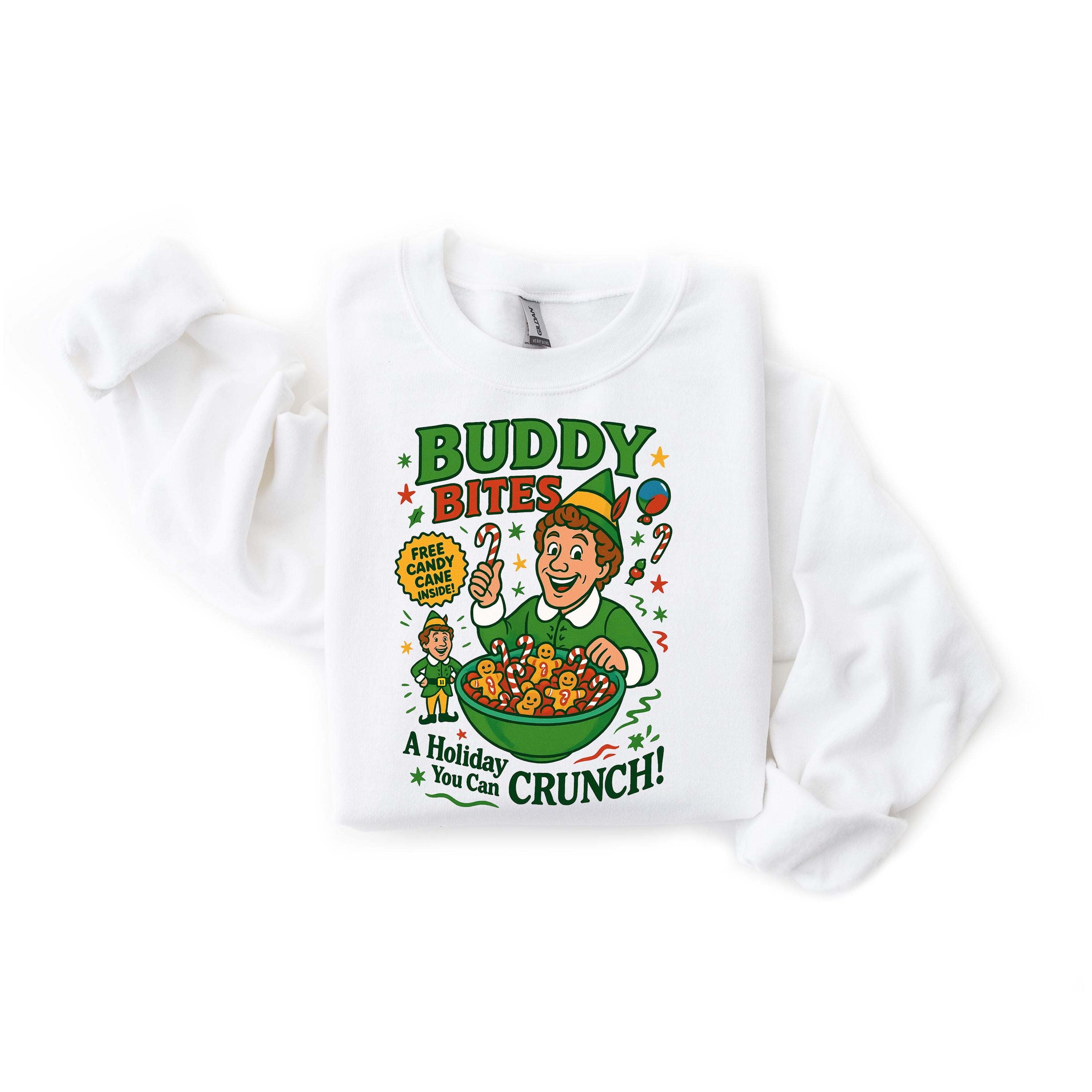 Buddy Bites Christmas Sweatshirt: Gildan Heavy Blend, Fast UK Tracked Post