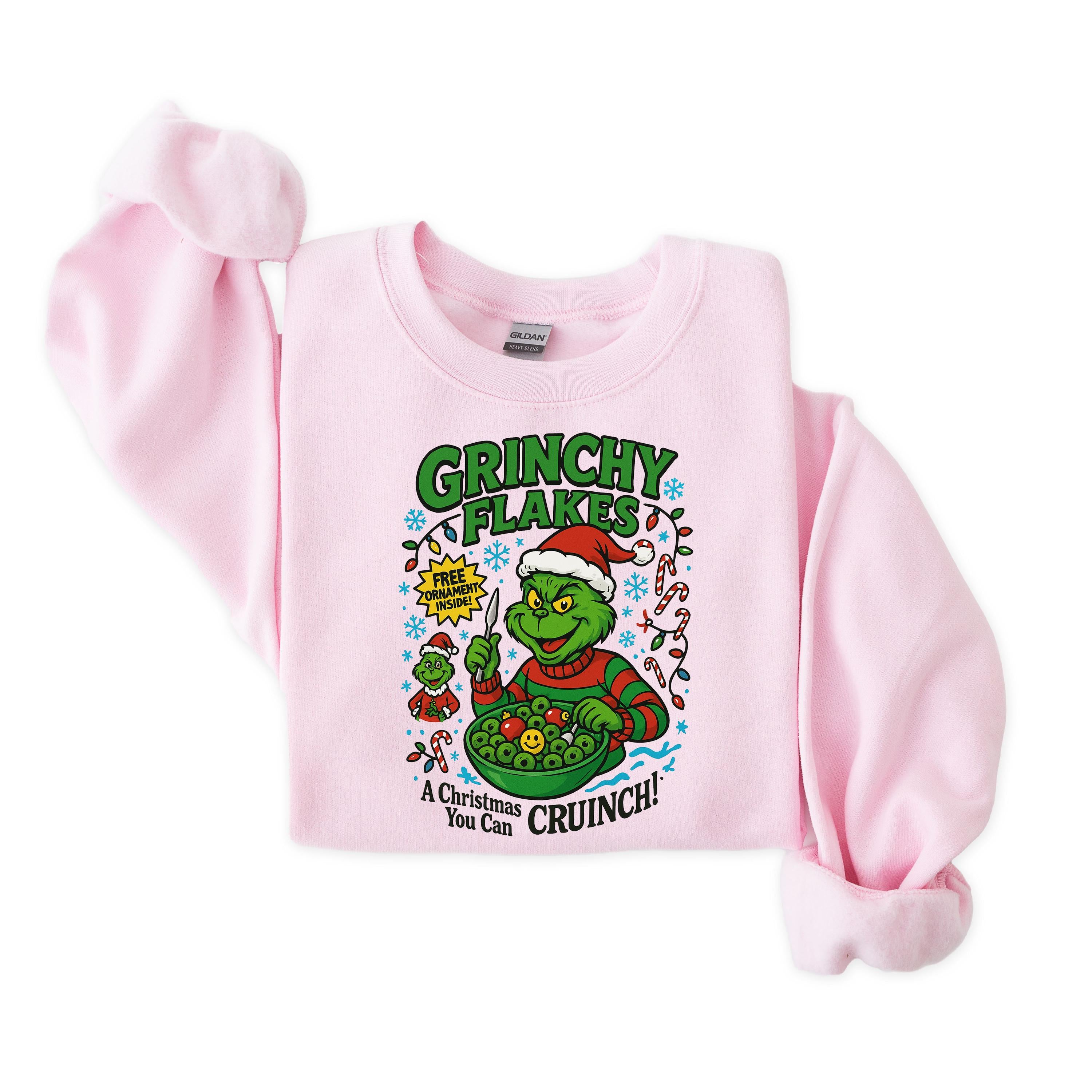 Grinchy Flakes Christmas Sweatshirt: Gildan Heavyweight Blend - Fast Tracked Shipping