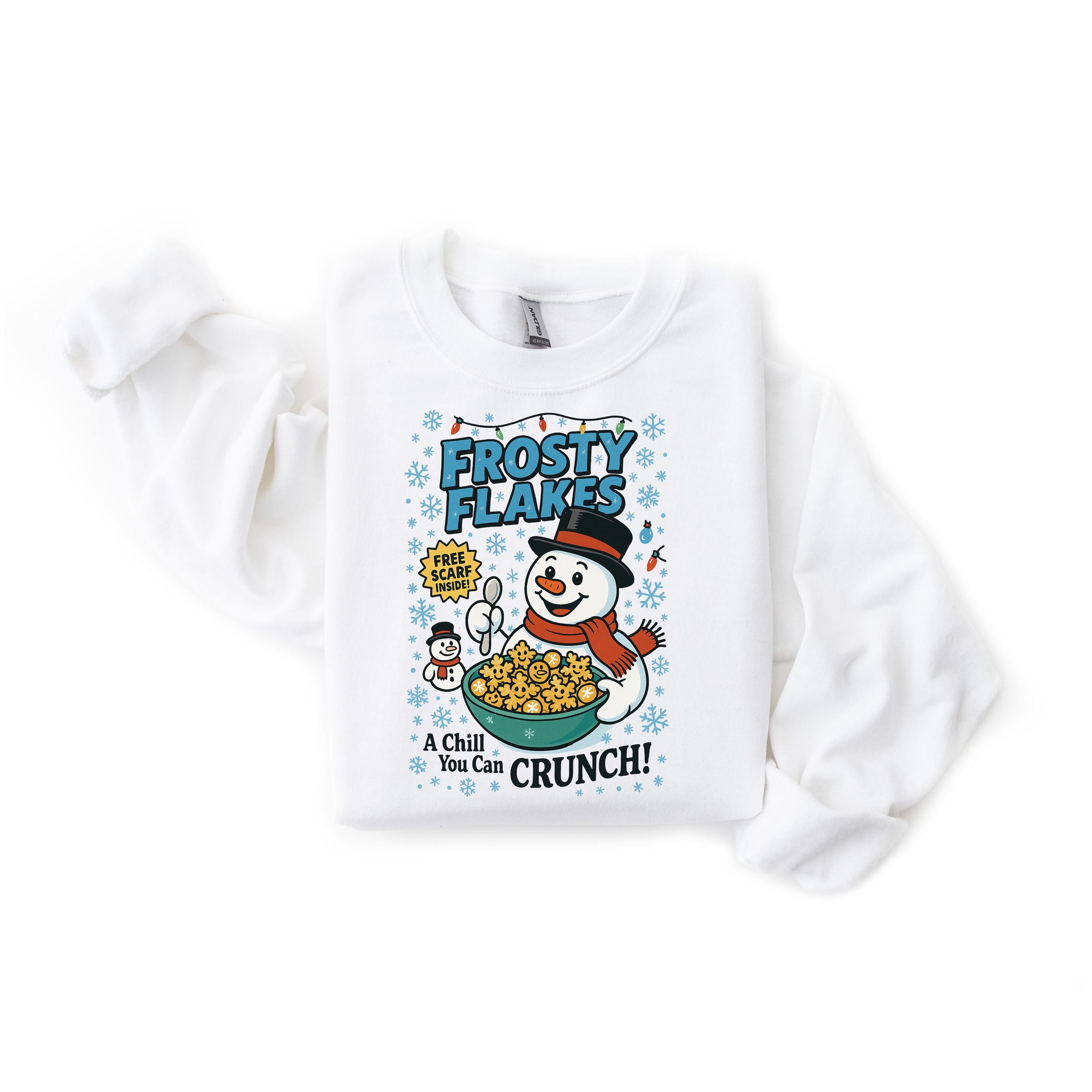 Frosty Flakes Christmas Sweatshirt: Gildan Heavyweight Blend, Fast Tracked Post