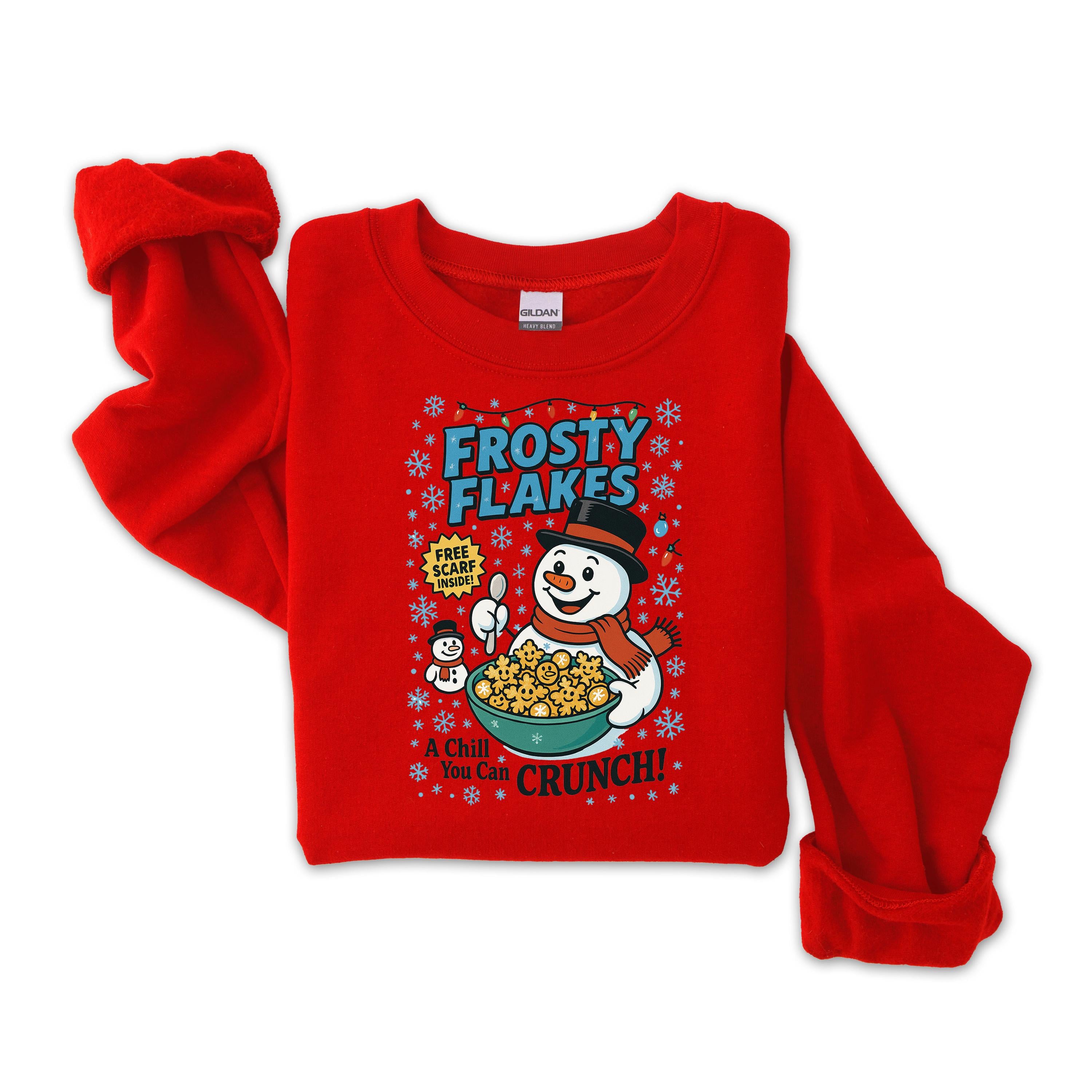 Frosty Flakes Christmas Sweatshirt: Gildan Heavyweight Blend, Fast Tracked Post