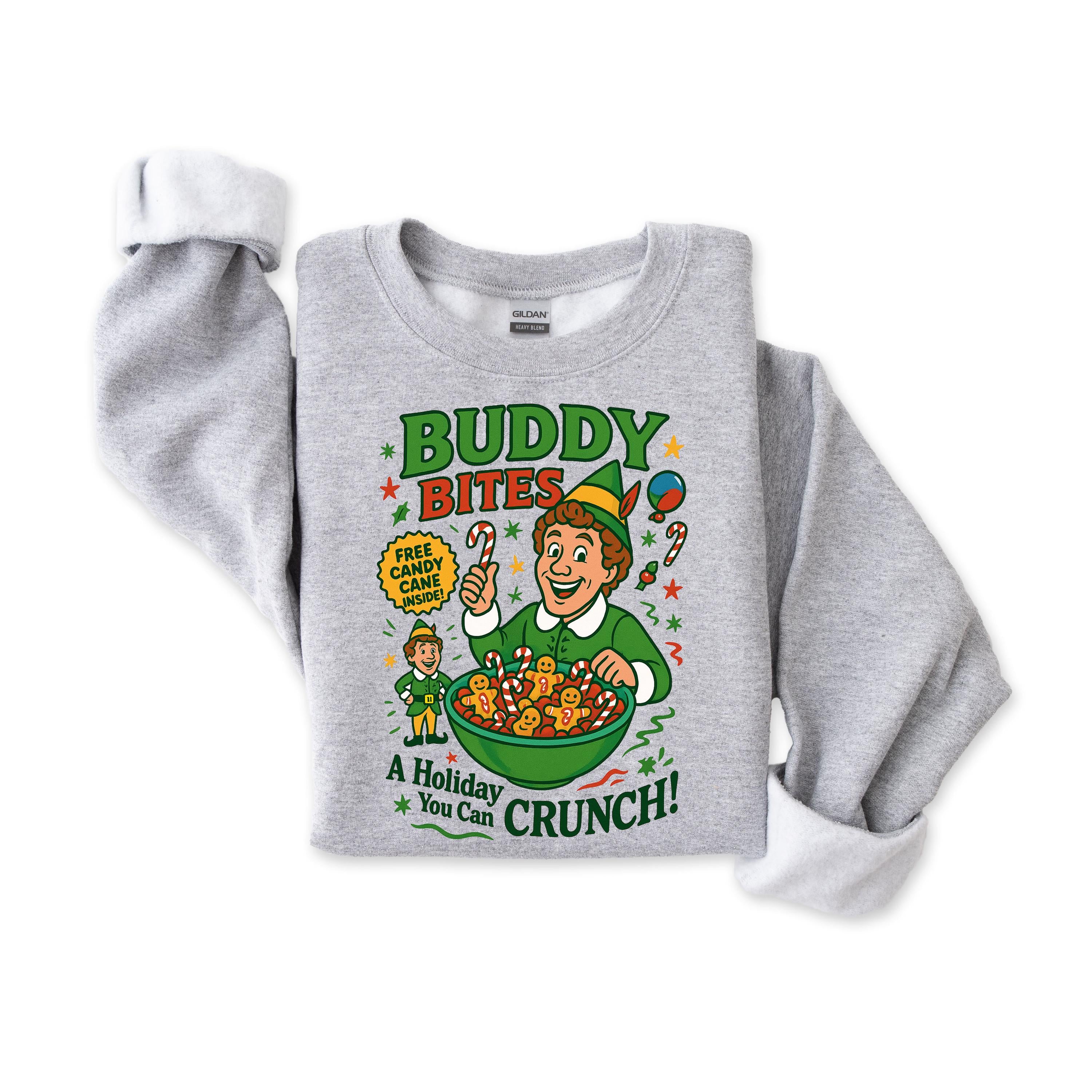Buddy Bites Christmas Sweatshirt: Gildan Heavy Blend, Fast UK Tracked Post