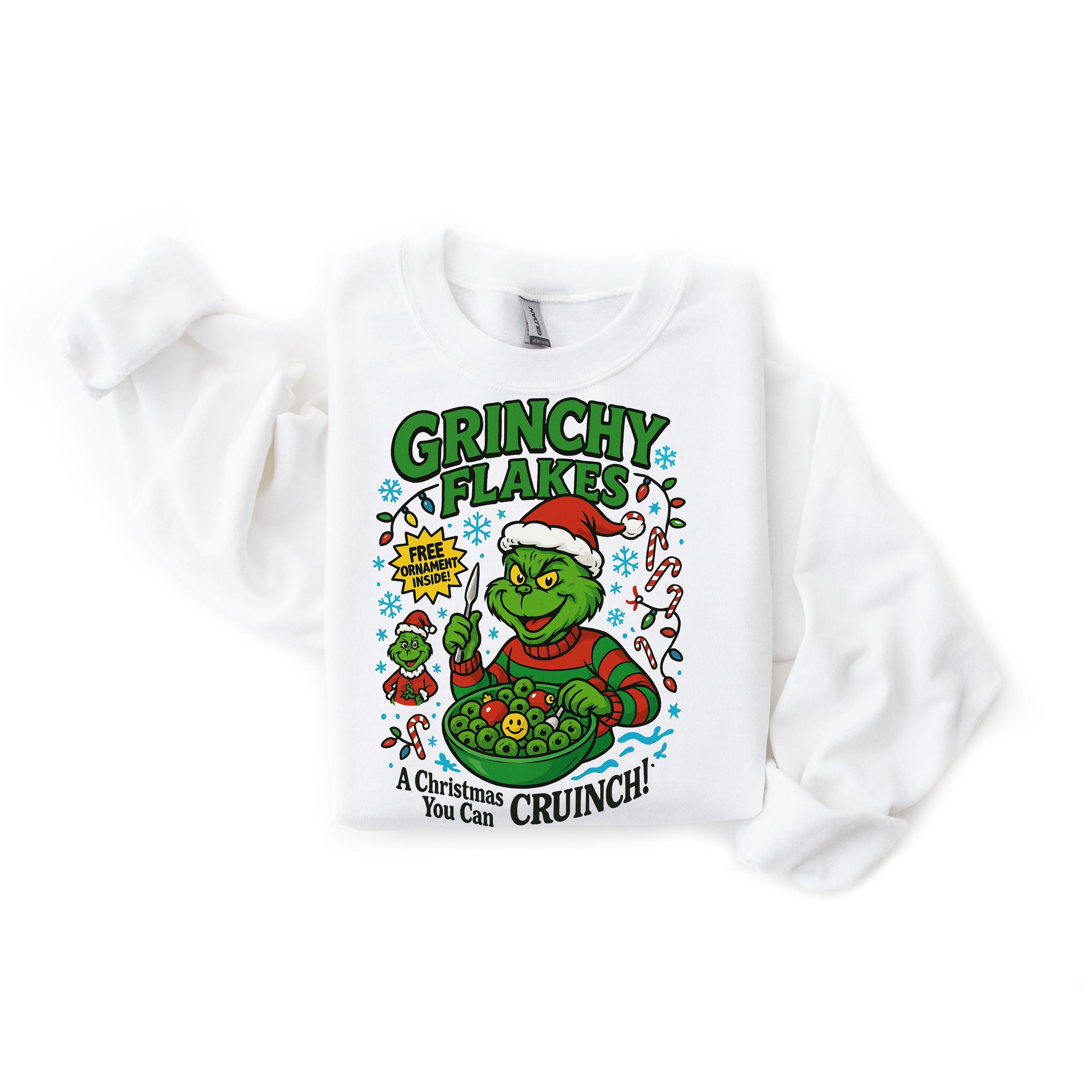 Grinchy Flakes Christmas Sweatshirt: Gildan Heavyweight Blend - Free Tracked Shipping