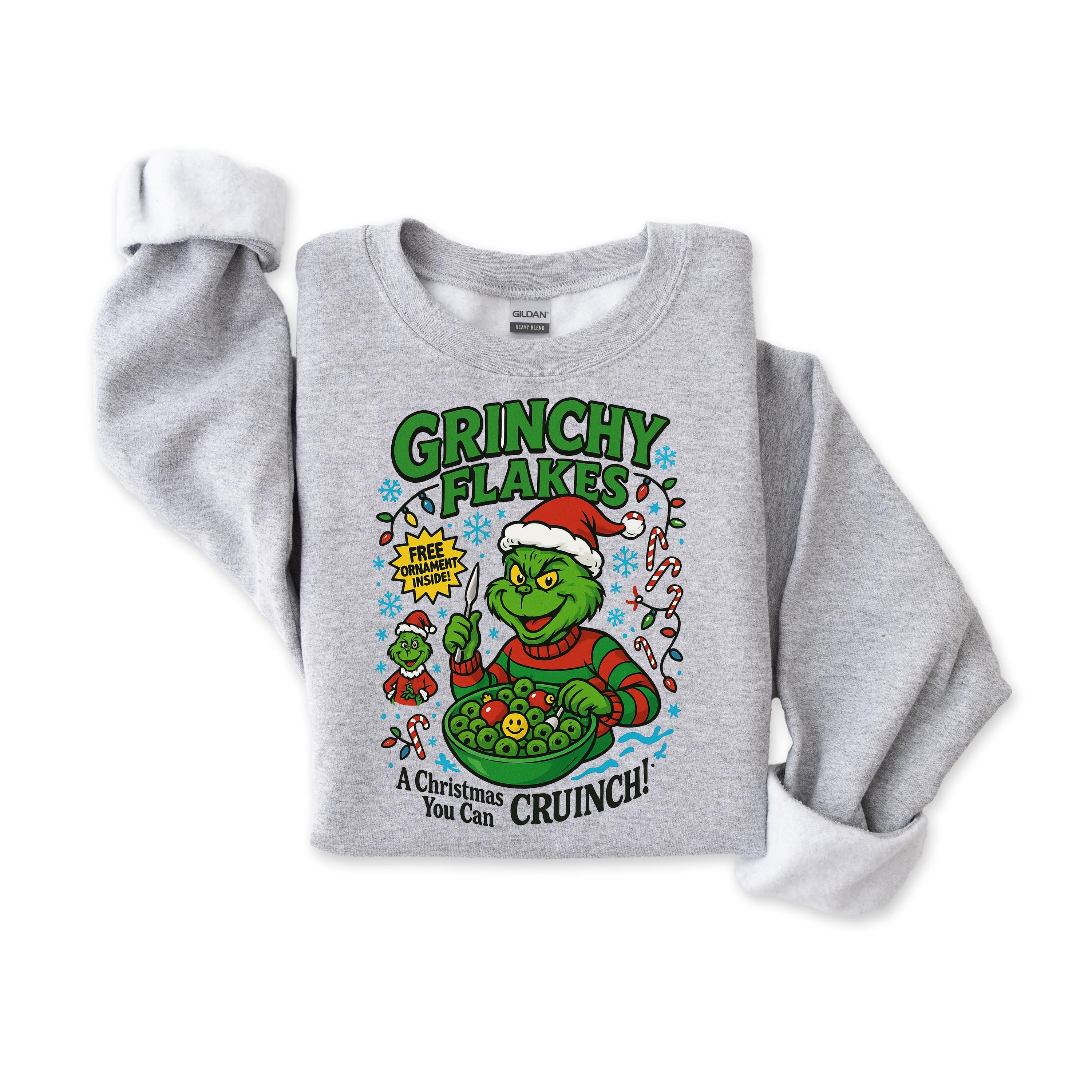Grinchy Flakes Christmas Sweatshirt: Gildan Heavyweight Blend - Fast Tracked Shipping